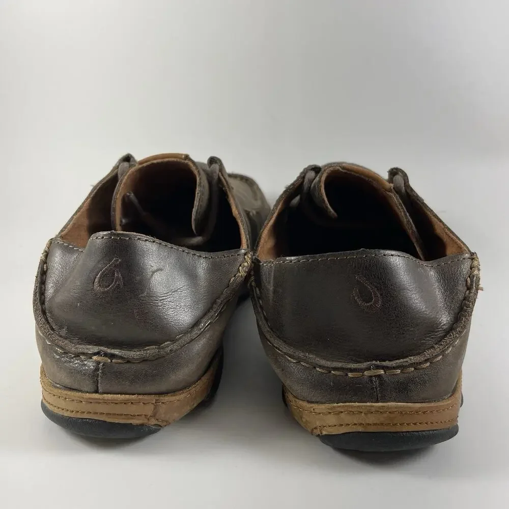 Olukai Shoes Ohana Lace Up Nubuck Leather Slip Ons Loafers Mens Size 8.5 Loafer
